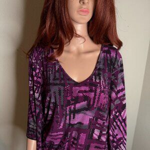 Miss Tina Purple (Garnet) Abstract Blouse and Jean Set